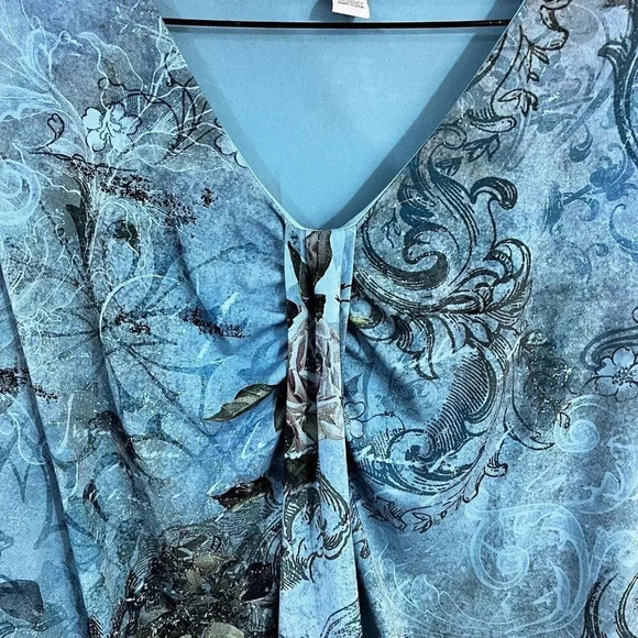 Venezia Blue Womens Blouse 14/16 Rose Floral Stretch Gathered Front Elegant Top - Picture 6 of 8